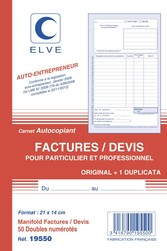 Auto-entrepreneur - Carnet de 50 devis et/ou factures autocopiantes - A5