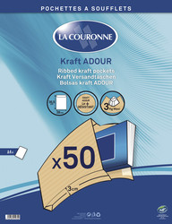 Pack de 50 Pochettes Kraft Adour  soufflet - 36,5 x 28 x 3 cms - Marque La Couronne