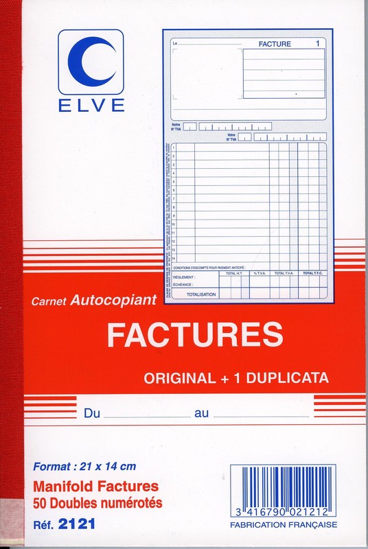 Carnet de factures en duplicata format A5 avec colonne TVA en vente à Lyon  - Papeterie Gouchon