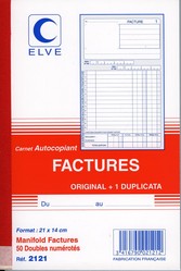 Carnet de 50 factures en duplicata avec TVA - Format A5 - 2121