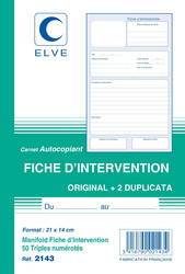 Carnet de 50 fiches d'interventions autocopiantes en triplicata