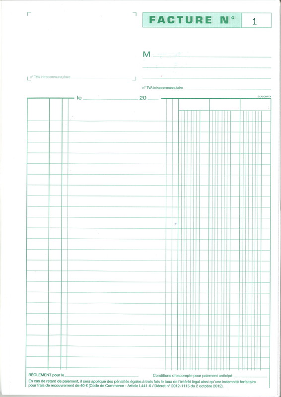 Carnet de FACTURE sans TVA autocopiant Dupli - 297 x 210 mm EXACOMPTA 13287E