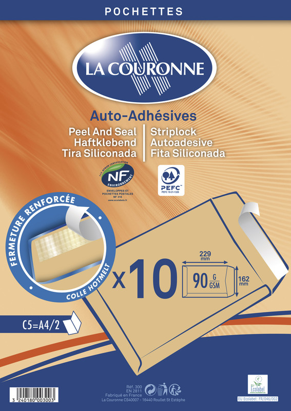 Pack De 10 Enveloppes Kraft Pour Format A5 23 X 16 Cm La Couronne A Lyon Papeterie Gouchon