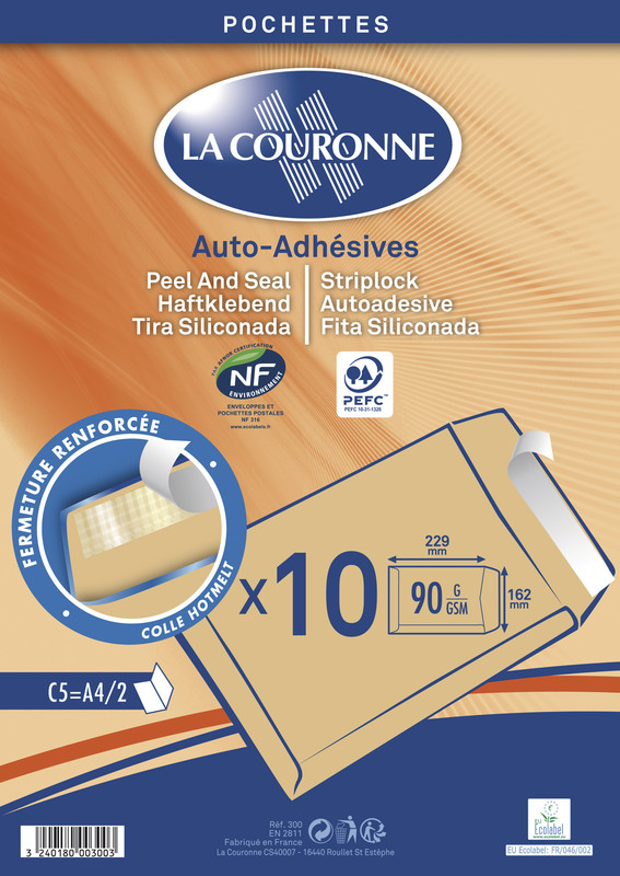 Pack de 10 Enveloppes Kraft pour format A5 - 22,9 x 16,2 cm