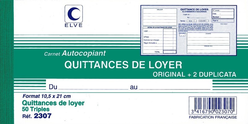 Carnet de quittances carbonnées en 3 exemplaires - Elve 2307 en vente à  Lyon - Papeterie Gouchon