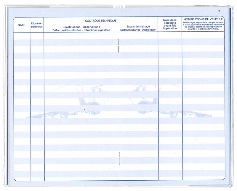 Carnet d'entretien de véhicule de transport terrestre