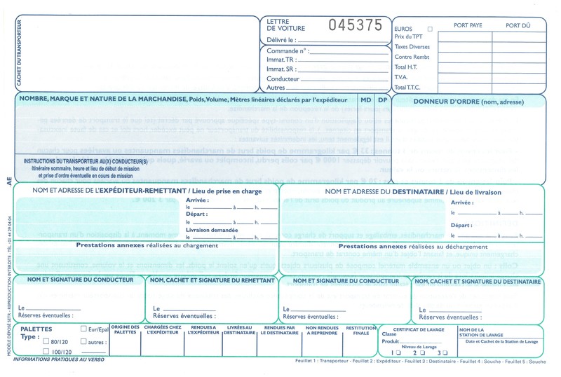 Lettre de voiture cmr