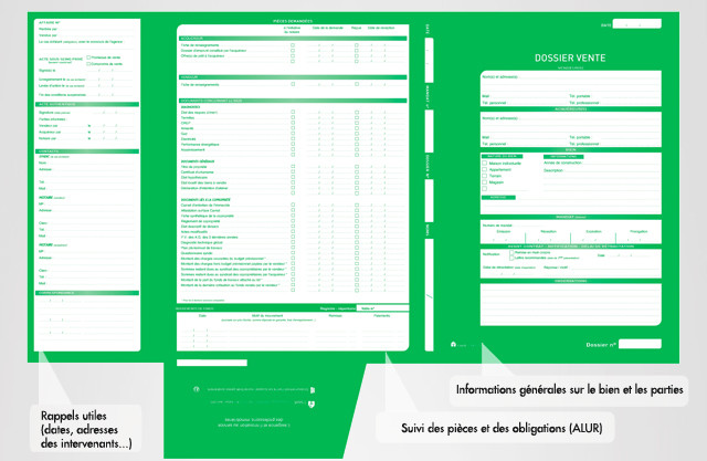 Chemise dossier centralisateur verte pour transaction immobilière