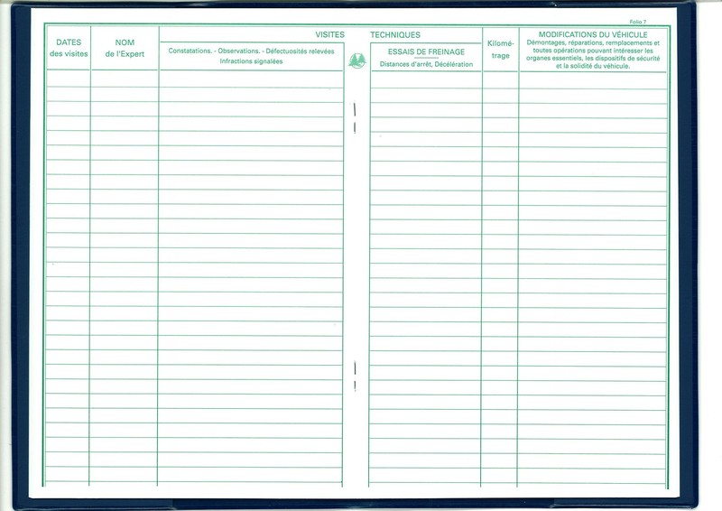 CARNET D ENTRETIEN VEHICULE