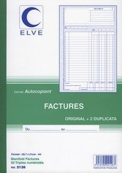 Carnet de 50 factures en triplicata avec TVA - Format A4 - 2126