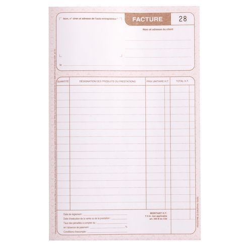 Auto-entrepreneur - Carnet de 50 factures autocopiantes - 1242D