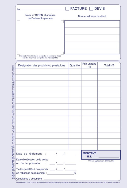 cahier facture