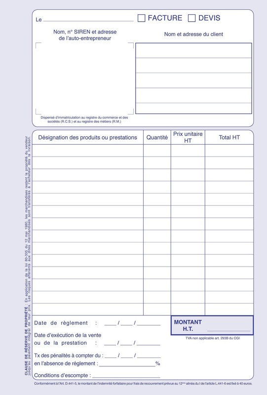 Generic Carnet Facture / Devis A5 Personnalisable - Prix pas cher