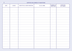 Registre des armes et munitions pour Police Municipale - Tableau des sorties (page de gauche)