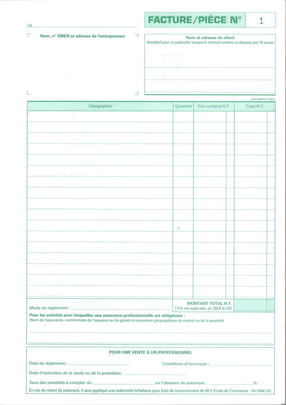 carnet facture auto entrepreneur - carnet de factures auto entrepreneur