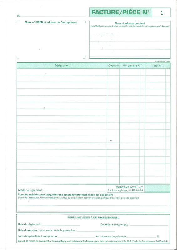 Auto-entrepreneur - Carnet de 50 factures autocopiantes format A5