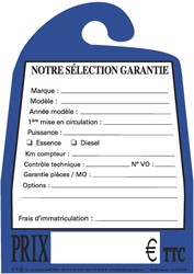 Affichettes cartonnes pour Vhicule d'Occasion - Bleu