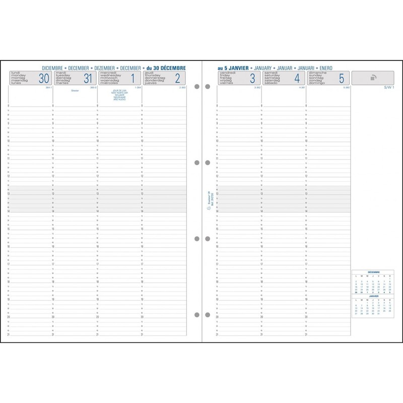 Recharge Exatime 17 pour agenda organiseur classeur, 1 semaine sur 2 pages