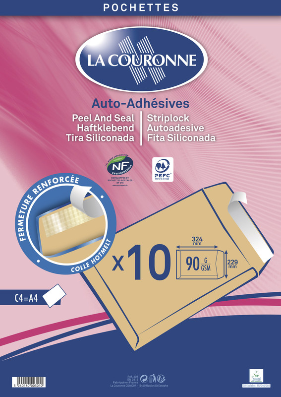 Pack de 10 Enveloppes Kraft pour format A4 - 32,4 x 22,9 cm