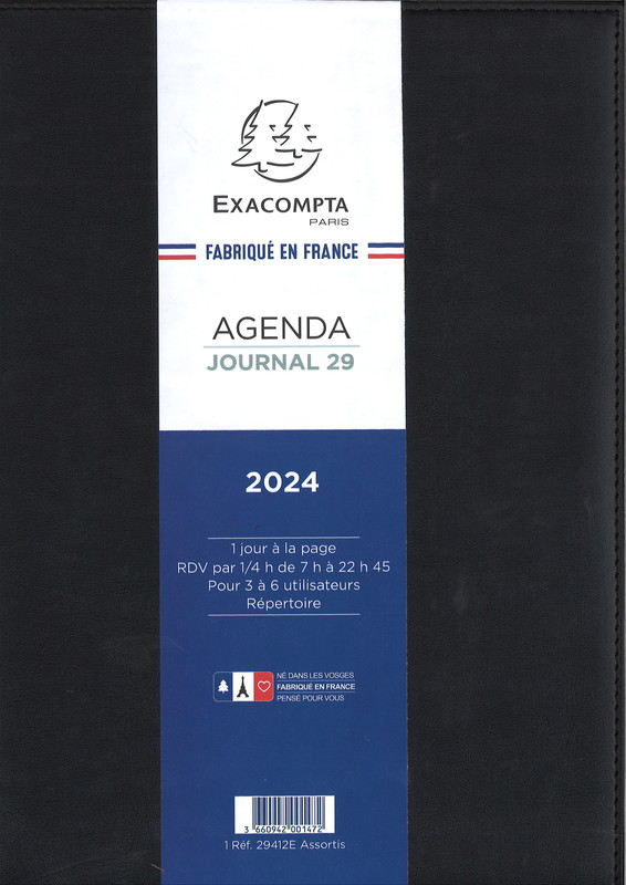 Agendas Exacompta 2024 - Modèle Journal 29 avec couverture noire en vente à  Lyon - Papeterie Gouchon
