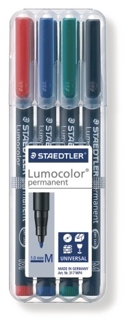 Stylo feutre permanent Staedtler Lumocolor 'dry safe' couleurs