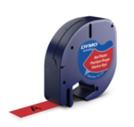 Cassette de ruban Plastique 12 mm x 4 m pour titreuse Dymo LetraTag - Noir sur Rouge