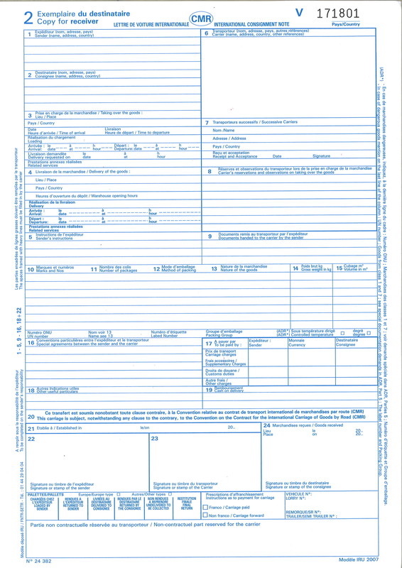 Lettre de voiture cmr