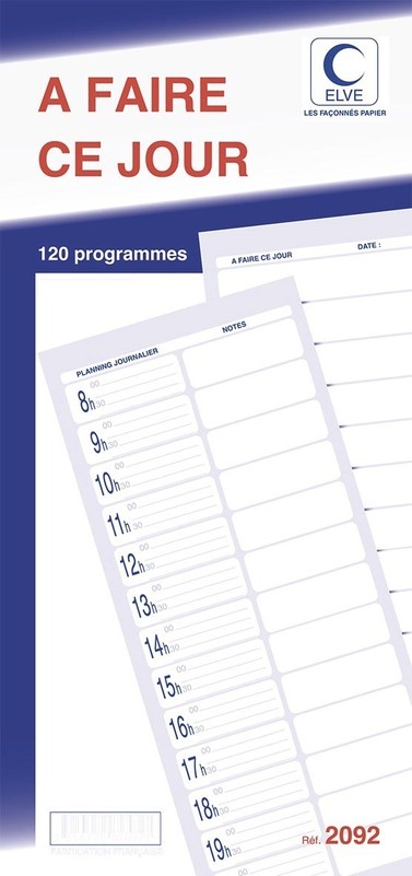 Carnet de 120 planning et programmes quotidiens de marque Elve en