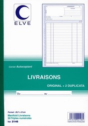 Carnet de 50 bons de livraison en triplicata - Format A4 - 2146