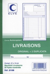 Carnet de 50 bons de livraison en triplicata - Format A5 - 2108