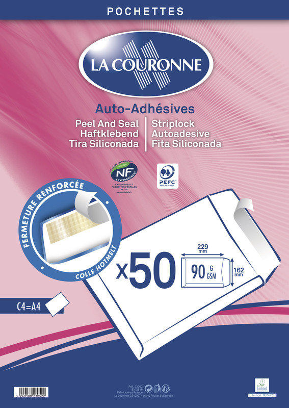 Pack de 50 Enveloppes blanches pour format A4 - 32 x 23 cm - La Couronne à  Lyon - Papeterie Gouchon